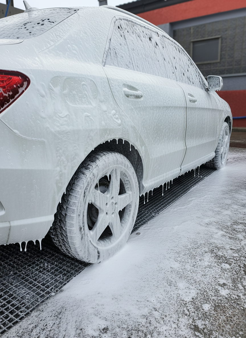 Rovnoměrné pokrytí aktivní pěnou – auto obalené pěnou bez drhnutí